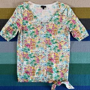 Beautiful Talbots Summer V-neck lightweight City Scape Sweater • XS